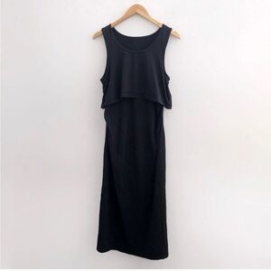 Pact Black Organic Cotton Layered Midi Dress Medium